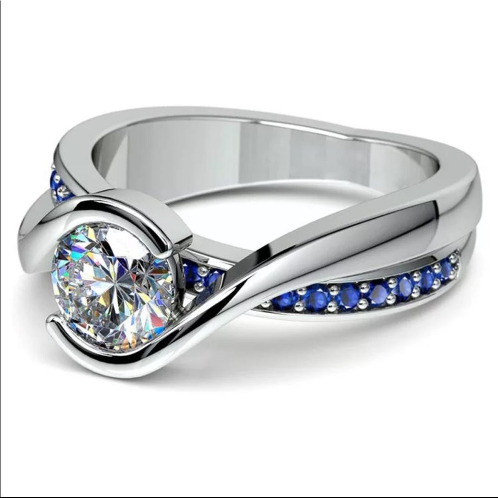 New 925 Silver Double Deck Sapphire Ring - Picture 6 of 6